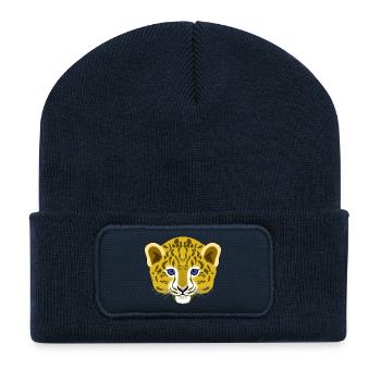 Panther Leopard Jaguar Baby Head - Recycled Patch Beanie - french navy - Front