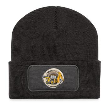 Tractor with loader bucket and excavator attachment - Recycled Patch Beanie - dark grey - Front