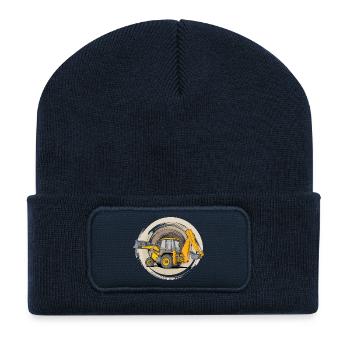 Tractor with loader bucket and excavator attachment - Recycled Patch Beanie - french navy - Front