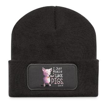 I Just Really Like Pigs Schwein - Recycelte Patch Beanie - Dunkelgrau - Vorne