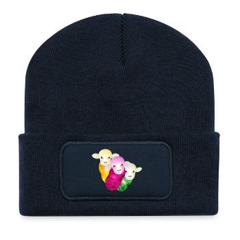 three colourful sheep with colour-coordinated wool - Recycled Patch Beanie - french navy - Front