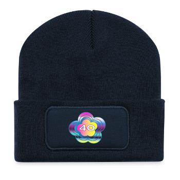 40 ANS. 40e ANNIVERSAIRE. ANNIVERSAIRE 40 ANS. 40 - Beanie recyclé à patch - bleu marine - Devant