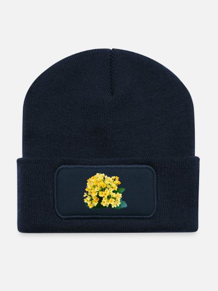 Fleurs printanières jaune doré - Beanie recyclé à patch - bleu marine