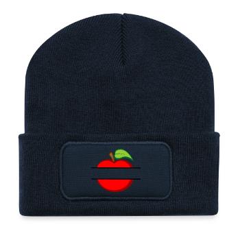 Découpe de texte pomme rouge dans la pomme - Beanie recyclé à patch - bleu marine - Devant