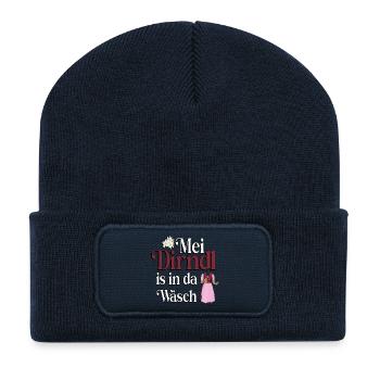 Mei Dirndl is in da Wäsch – Dialekt Humor - Recycelte Patch Beanie - French Navy - Vorne