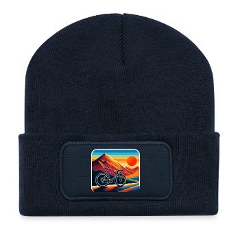 Sunset Gravel Bike Szene - Recycelte Patch Beanie - French Navy - Vorne