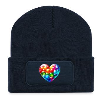 Buntes Herz - Recycelte Patch Beanie - French Navy - Vorne