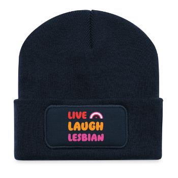 LGBTQ Pride Month - Live, Laugh, Lesbian - Recycled Patch Beanie - french navy - Front