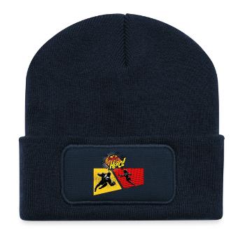 Superhero Pop Art Panel - Recycled Patch Beanie - french navy - Front