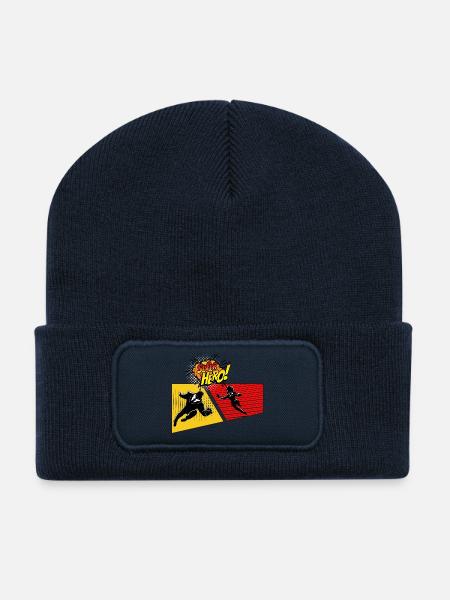 Superhero Pop Art Panel - Recycled Patch Beanie - french navy
