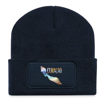 Carte aquarelle Curaçao - Beanie recyclé à patch - bleu marine - Devant