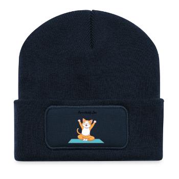 Purrrfectly Zen – Chat de Yoga - Beanie recyclé à patch - bleu marine - Devant