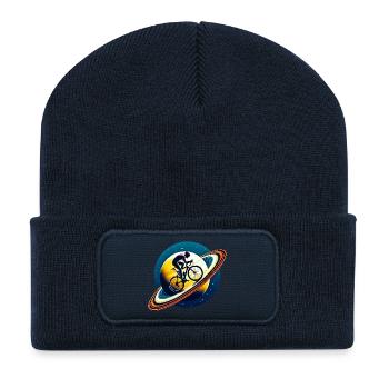 Cycliste sur Saturne - Beanie recyclé à patch - bleu marine - Devant