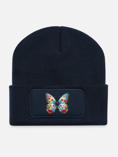 Papillon - Beanie recyclé à patch - bleu marine
