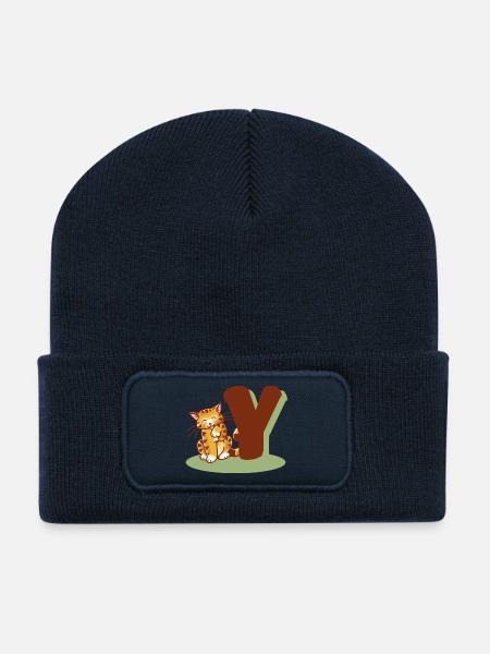 Katze Buchstabe Y - Recycelte Patch Beanie - French Navy