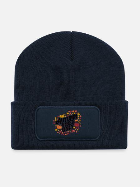 Autumn Vibes only Pumpkin Motif - Recycled Patch Beanie - french navy