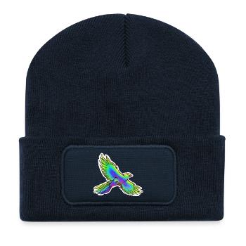 Paradies-Vogel (Gelb-Grün-Blau) - Recycelte Patch Beanie - French Navy - Vorne