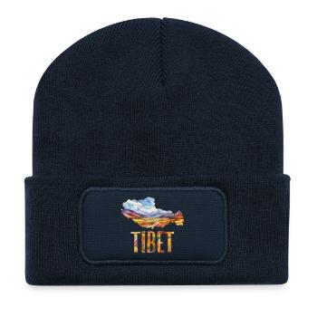 Carte à l’aquarelle Tibet - Beanie recyclé à patch - bleu marine - Devant