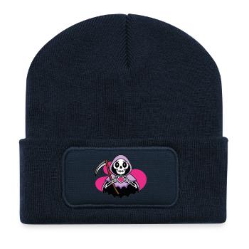 Kawaii Grim Reaper with Heart - Recycled Patch Beanie - french navy - Front