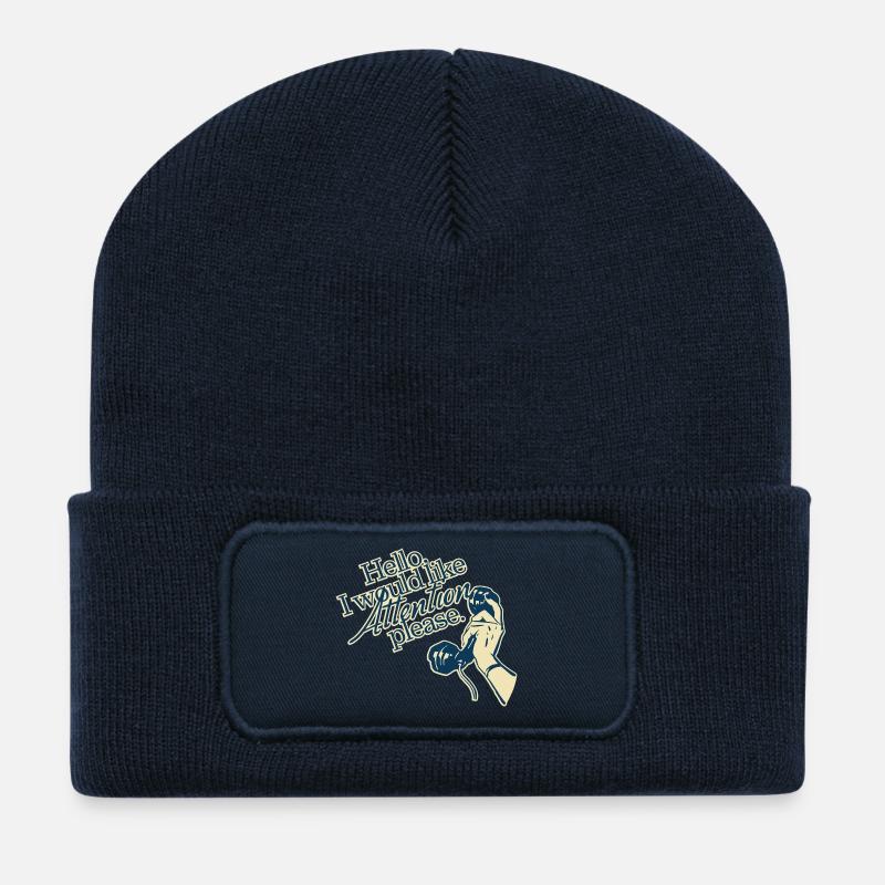 Hello, I Need Attention – Retro Statement - Recycelte Patch Beanie - French Navy