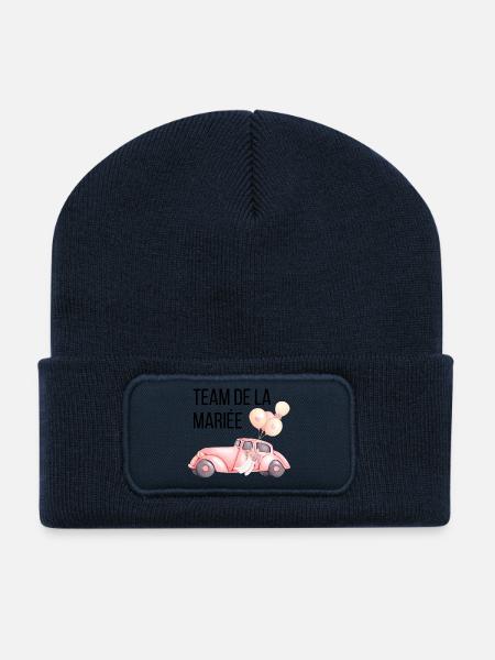 Team de la mariée - voiture mariage - Beanie recyclé à patch - bleu marine
