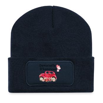 Bridesmaid Car Bride Floral - Recycled Patch Beanie - french navy - Front