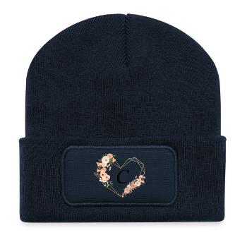 Lettre c cœur doré floral - Beanie recyclé à patch - bleu marine - Devant