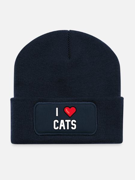 I love cats - Recycled Patch Beanie - french navy