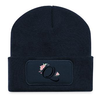 Buchstabe q Blumen - Recycelte Patch Beanie - French Navy - Vorne