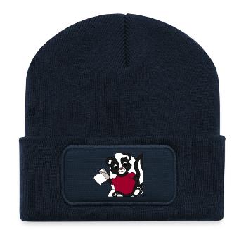 Stinktier Pixie auf Toilette - Recycelte Patch Beanie - French Navy - Vorne