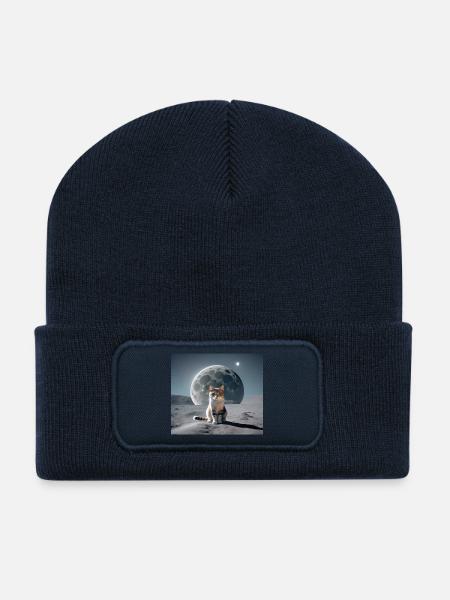 Cat on the Moon - Recycled Patch Beanie - french navy