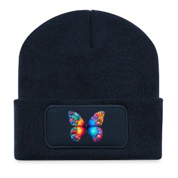 Bunter Schmetterling, von der Natur inspirierte Sommerstimmungen - Recycelte Patch Beanie - French Navy - Vorne