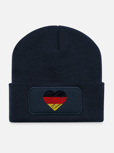 I Love Germany Flag Heart German Deutschland Shirt - Recycled Patch Beanie - french navy