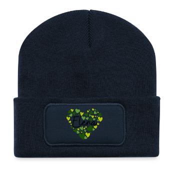 Elena - Grünes Herzmuster für Öko-Liebhaber - Recycelte Patch Beanie - French Navy - Vorne