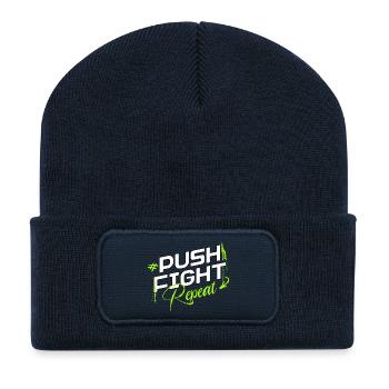 Pousser. Se battre. Répéter. – Force dans la boucle - Beanie recyclé à patch - bleu marine - Devant