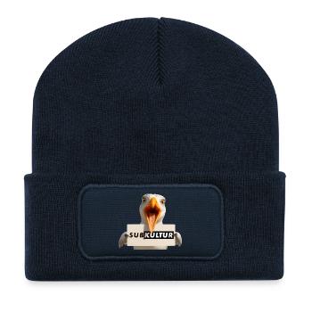 SUBKULTUR Möwe mit Schild - Recycelte Patch Beanie - French Navy - Vorne
