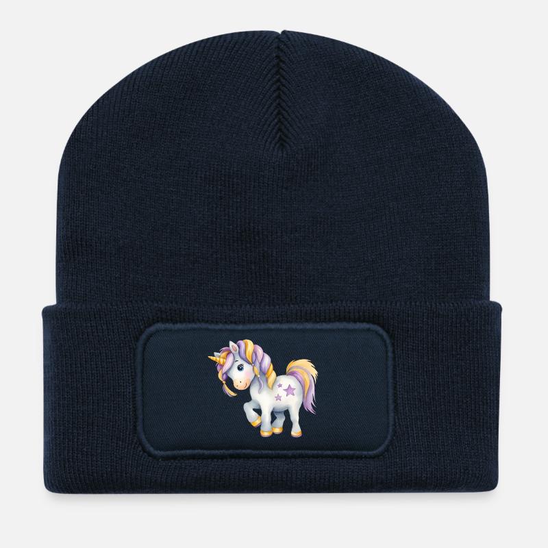 🦄 Magical Watercolor Unicorn - Hand-Painted - Recycled Patch Beanie - french navy