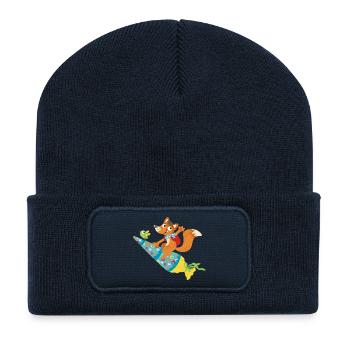 Renard des inscriptions à l’école, hourra, je suis un écolier ! - Beanie recyclé à patch - bleu marine - Devant