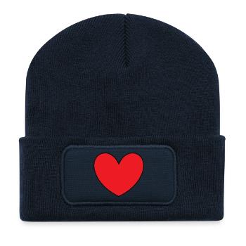 rotes Herz rot Herzen rot Geschenk Valentinstag - Recycelte Patch Beanie - French Navy - Vorne