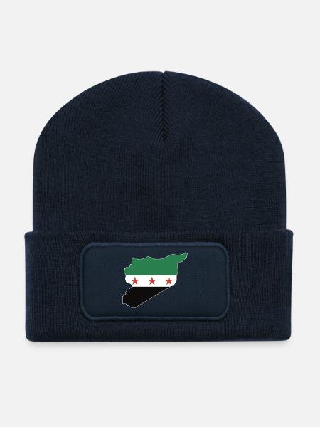 syria flag and map علم وخريطة سورية - Recycled Patch Beanie - french navy