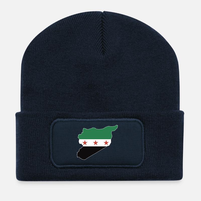 syria flag and map علم وخريطة سورية - Recycled Patch Beanie - french navy