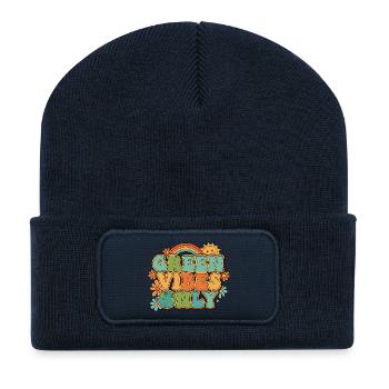 Green Vibes Only Hippie Retro Style - Recycelte Patch Beanie - French Navy - Vorne