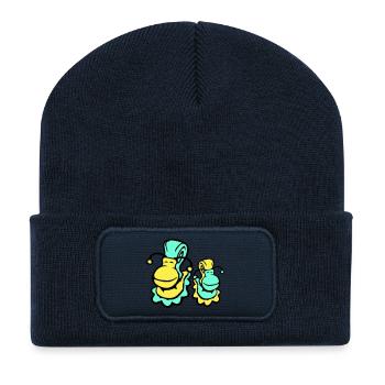 2 Schneckenhaus Schnecken Kind Papa Mama Familie - Recycelte Patch Beanie - French Navy - Vorne