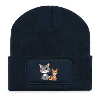 Illustration de copain de chat ludique - Beanie recyclé à patch - bleu marine - Devant