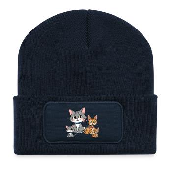 Playful Cat Family Illustration - Recycled Patch Beanie - french navy - Front