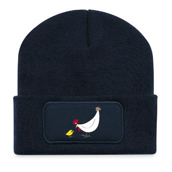 Illustration amusante de poulet et poussin - Beanie recyclé à patch - bleu marine - Devant