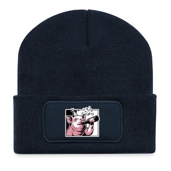 Piggy with Party and Celebration Bottle - Recycled Patch Beanie - french navy - Front