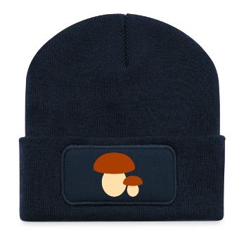 Illustration de champignon minimaliste - Beanie recyclé à patch - bleu marine - Devant