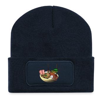 Oktopus Ramen Schüssel Kunst - Recycelte Patch Beanie - French Navy - Vorne