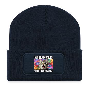 An intelligently humorous cat - Recycled Patch Beanie - french navy - Front